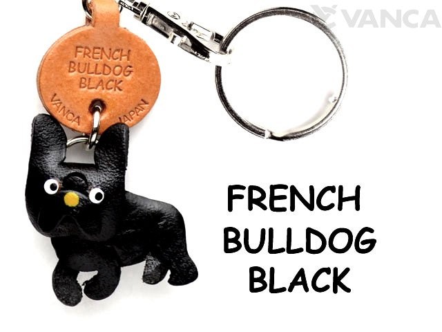 Leather keychain - with French Bulldog dog
